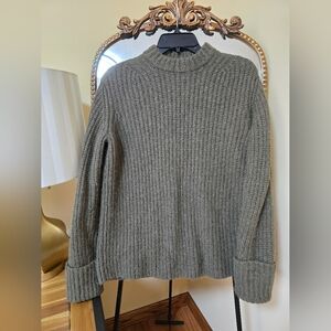 Vince Women Wool Ribbed Knit, Crew Neck Sweater in Olive